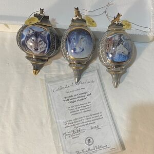 Bradford Editions Wolf Ornaments Set of 3 Sixth Issue in the Series 2001